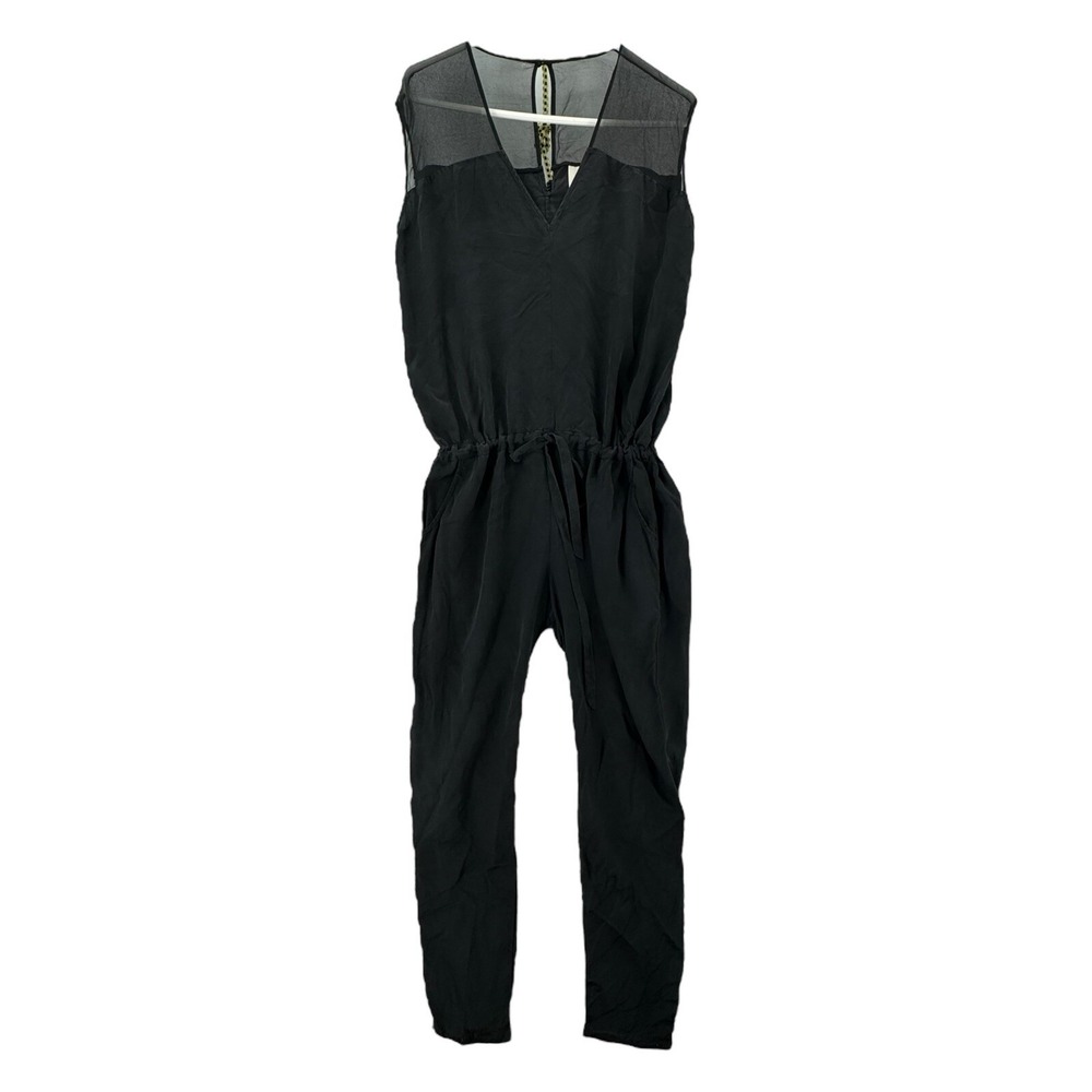 Mason Jumpsuit Womens 2 Black Silk Tank Sleeveless‎ Sheer Lightweight Drawstring